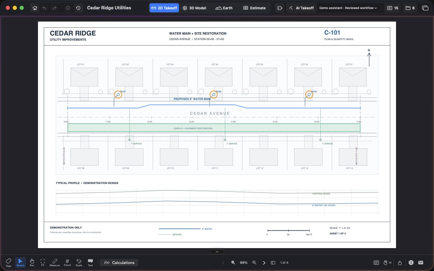 Measure your plans in the Cedar Ridge Utilities demo